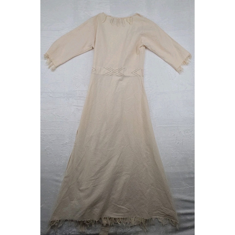 Chintamani Alchemistry Raw Cotton Boho Wrap Maxi Dress White Fringe Wedding - Picture 6 of 6